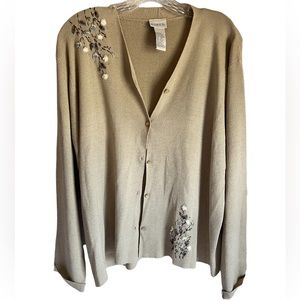 Koret Taupe Floral Embroidered V-Neck Cardigan